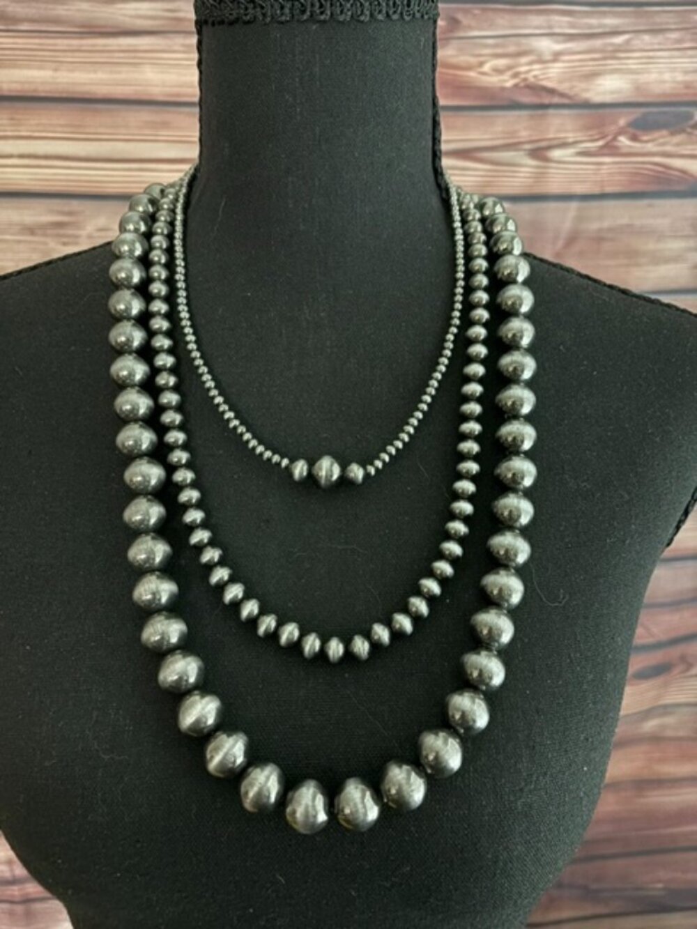 Tipi Western Silver Tone 3 strand Faux Navajo Pearl Style Beaded Necklace NWT
